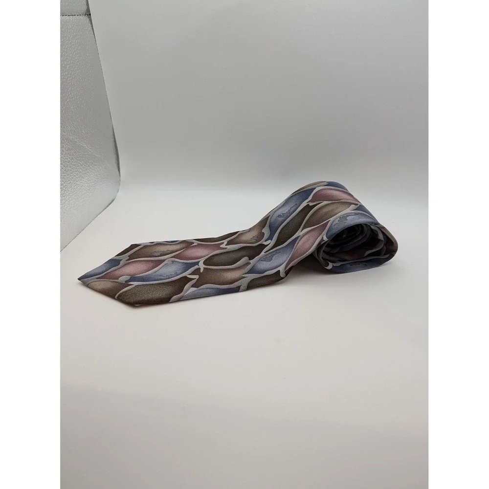 Jerry Garcia Tie Silk USA Abstract Leaf Pattern Brown Blue Gray Men Necktie
